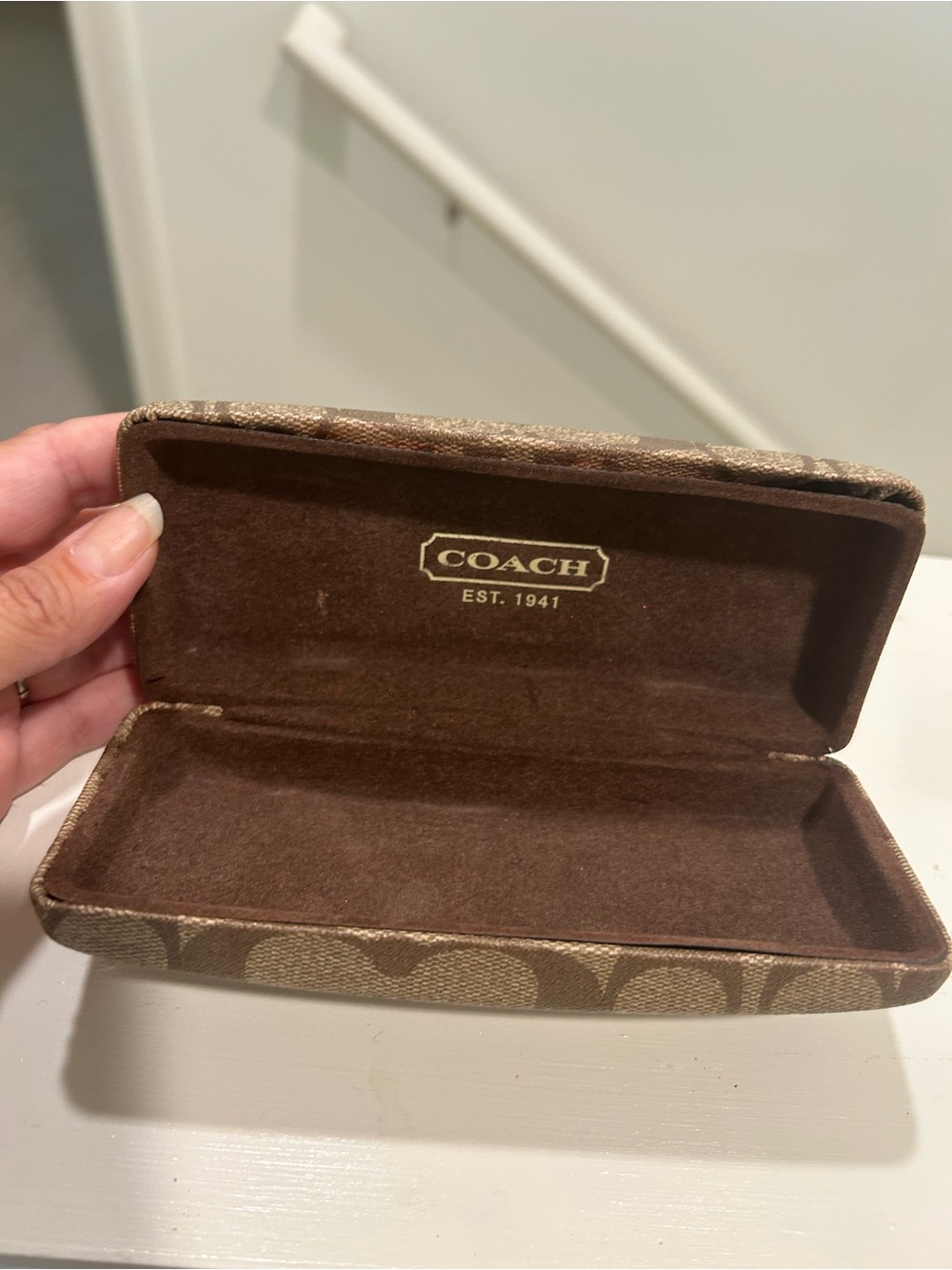 Coach Brown Signature Pattern Glasses Case - Picture 7 of 8